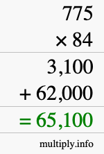 How to calculate 775 times 84 using long multiplication How to calculate 775 times 84 using long multiplication
