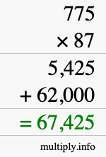 How to calculate 775 times 87 using long multiplication