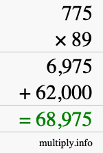 How to calculate 775 times 89 using long multiplication