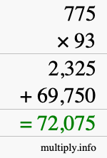 How to calculate 775 times 93 using long multiplication