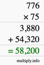 How to calculate 776 times 75 using long multiplication How to calculate 776 times 75 using long multiplication