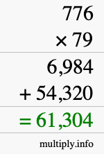 How to calculate 776 times 79 using long multiplication