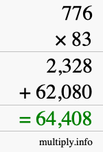 How to calculate 776 times 83 using long multiplication