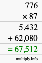 How to calculate 776 times 87 using long multiplication