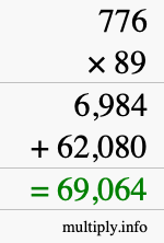 How to calculate 776 times 89 using long multiplication