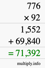 How to calculate 776 times 92 using long multiplication
