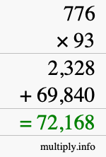 How to calculate 776 times 93 using long multiplication