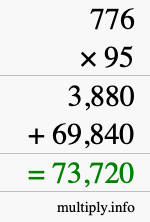 How to calculate 776 times 95 using long multiplication
