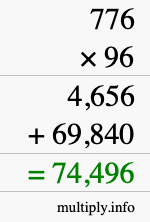 How to calculate 776 times 96 using long multiplication