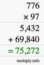 How to calculate 776 times 97 using long multiplication