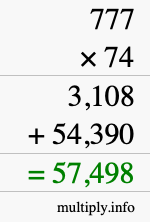 How to calculate 777 times 74 using long multiplication