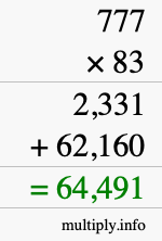 How to calculate 777 times 83 using long multiplication
