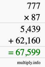 How to calculate 777 times 87 using long multiplication