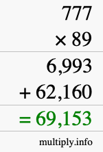 How to calculate 777 times 89 using long multiplication