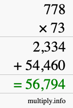 How to calculate 778 times 73 using long multiplication