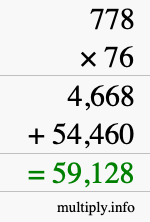 How to calculate 778 times 76 using long multiplication