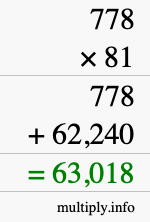 How to calculate 778 times 81 using long multiplication