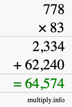 How to calculate 778 times 83 using long multiplication