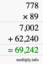 How to calculate 778 times 89 using long multiplication