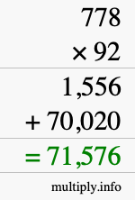How to calculate 778 times 92 using long multiplication