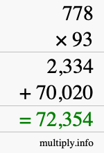How to calculate 778 times 93 using long multiplication