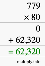 How to calculate 779 times 80 using long multiplication