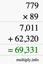 How to calculate 779 times 89 using long multiplication