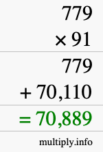 How to calculate 779 times 91 using long multiplication