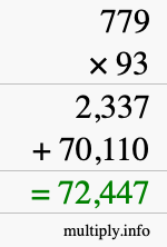 How to calculate 779 times 93 using long multiplication