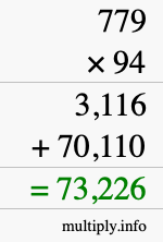 How to calculate 779 times 94 using long multiplication