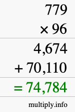 How to calculate 779 times 96 using long multiplication