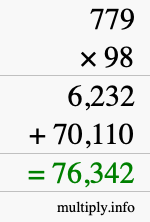 How to calculate 779 times 98 using long multiplication