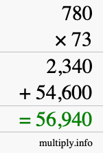 How to calculate 780 times 73 using long multiplication