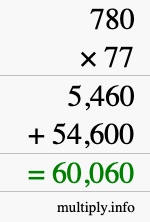 How to calculate 780 times 77 using long multiplication