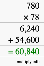 How to calculate 780 times 78 using long multiplication