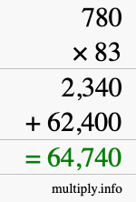 How to calculate 780 times 83 using long multiplication