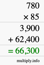 How to calculate 780 times 85 using long multiplication