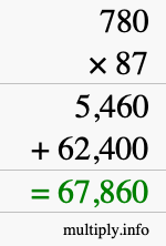 How to calculate 780 times 87 using long multiplication