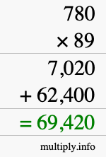 How to calculate 780 times 89 using long multiplication