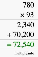 How to calculate 780 times 93 using long multiplication