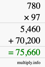 How to calculate 780 times 97 using long multiplication