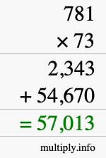 How to calculate 781 times 73 using long multiplication