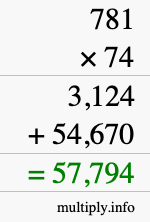 How to calculate 781 times 74 using long multiplication