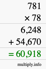 How to calculate 781 times 78 using long multiplication