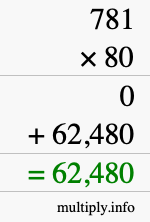 How to calculate 781 times 80 using long multiplication