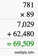 How to calculate 781 times 89 using long multiplication