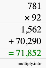 How to calculate 781 times 92 using long multiplication