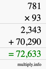 How to calculate 781 times 93 using long multiplication