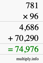 How to calculate 781 times 96 using long multiplication