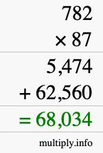 How to calculate 782 times 87 using long multiplication